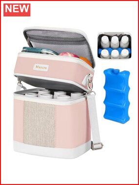 Insulated Breast Milk Cooler Travel Bag Fits 6 Bottles with Ice Pack
